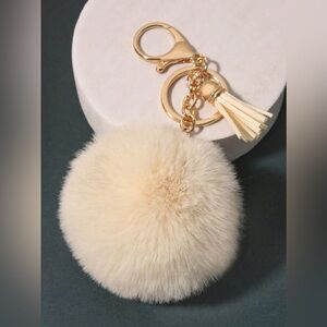 Cream & Gold Pom Pom Keychain